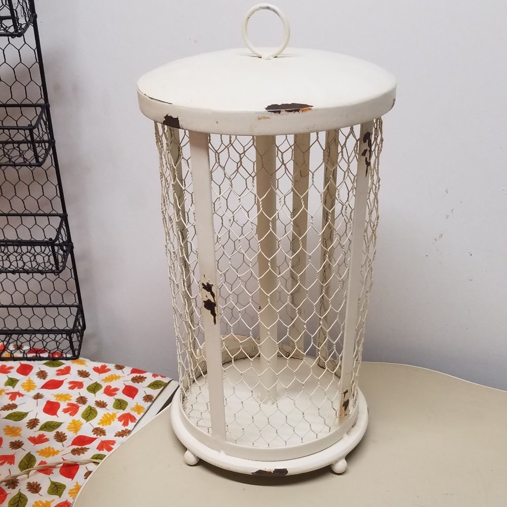 Country Farmhouse Distressed White Chicken Wire Paper Towel Holder - Picture 5 of 9